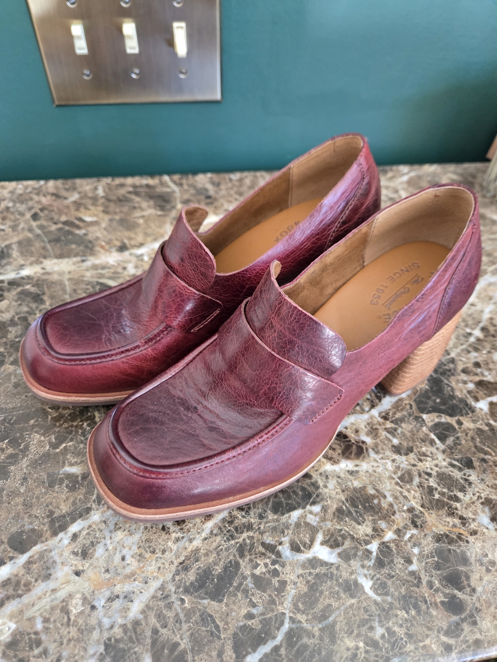 Womens Burgundy Leather Heeled Loafer
